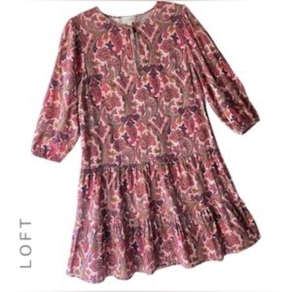 LOFT Dresses & Skirts - Anne Taylor‎ Paisley Print Dress with Tie Keyhole Neckline - Size XS